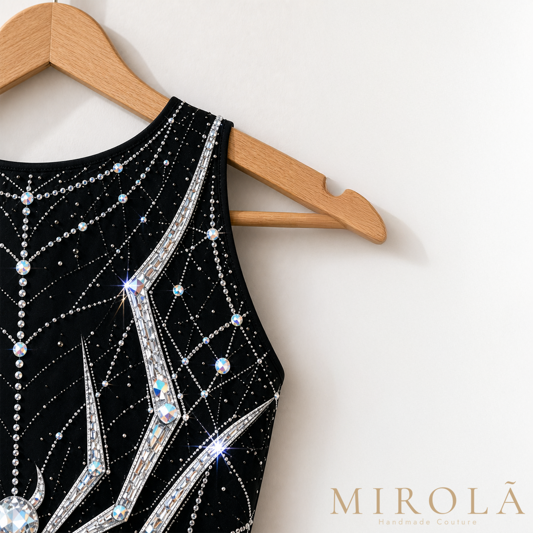 Arachne artistic swimming suit — crystal shoulder detail