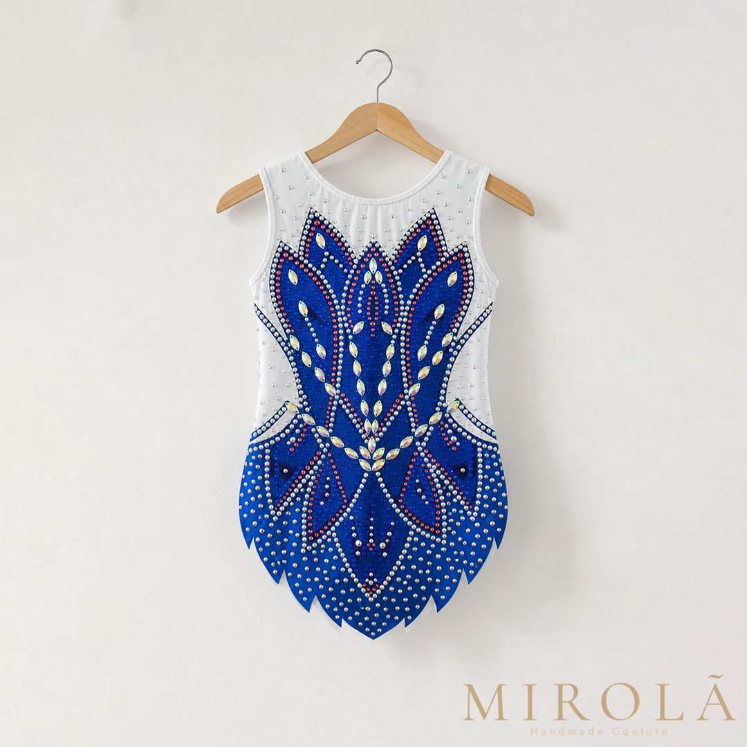 Cobalt rhythmic gymnastics competition leotard — back view