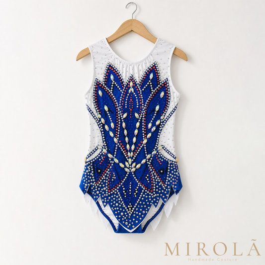 Cobalt rhythmic gymnastics competition leotard — front view