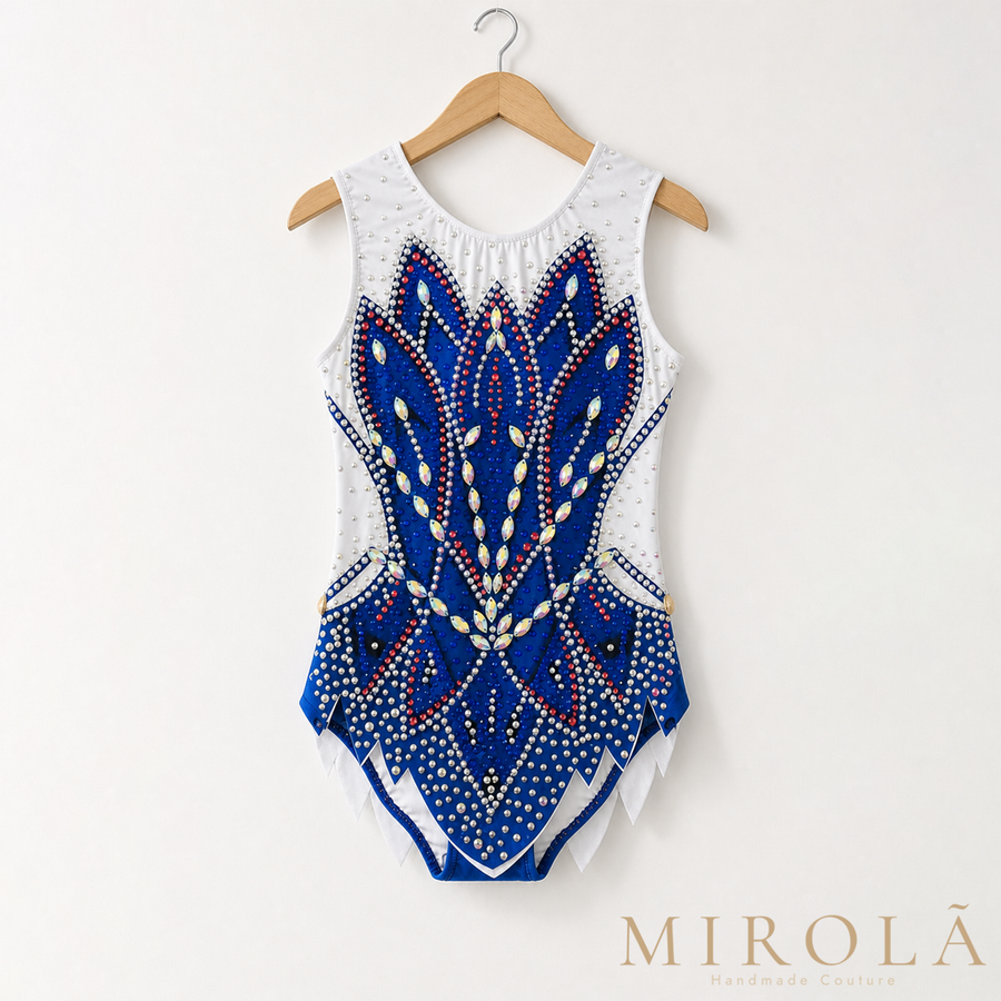 Cobalt rhythmic gymnastics competition leotard — front view
