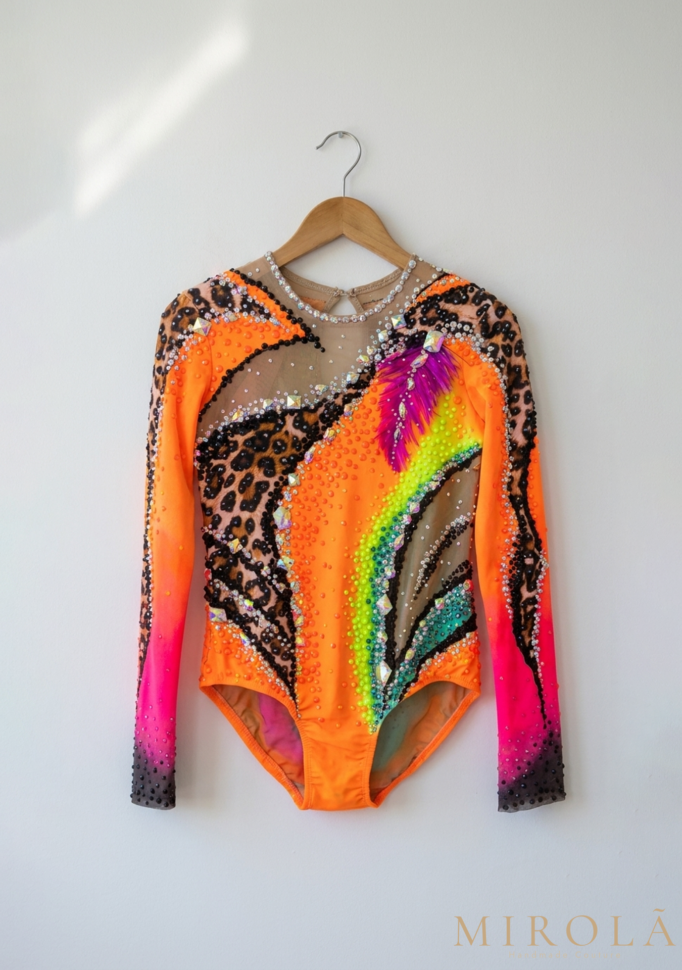 Coral rhythmic gymnastics competition leotard — back view