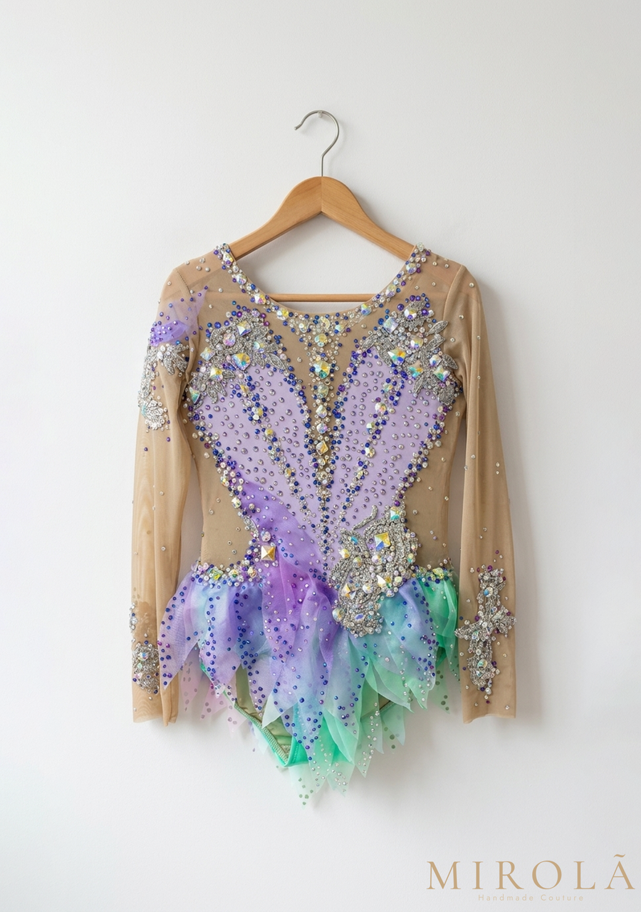 Lila rhythmic gymnastics competition leotard — back view