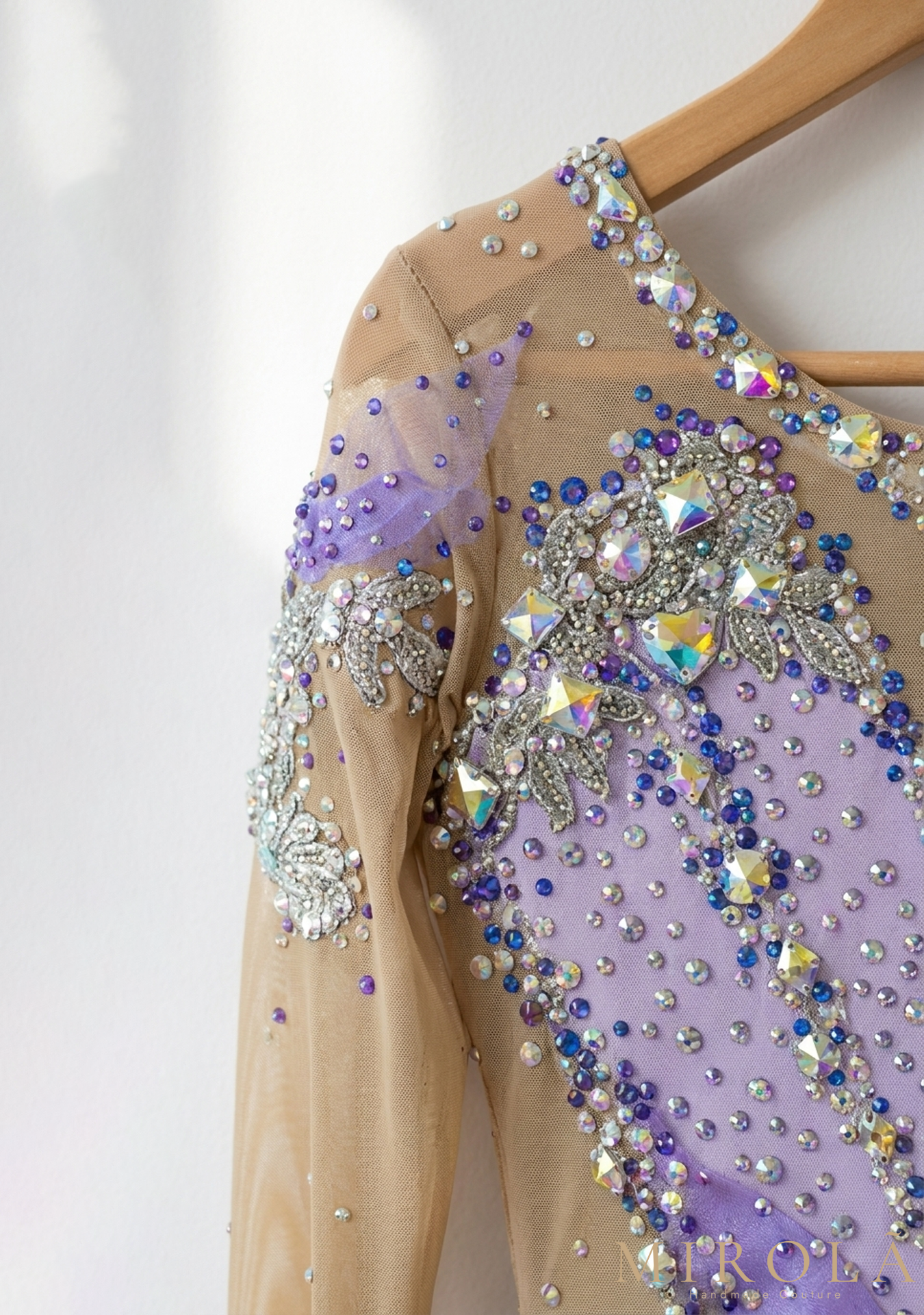 Lila rhythmic gymnastics competition leotard — front view