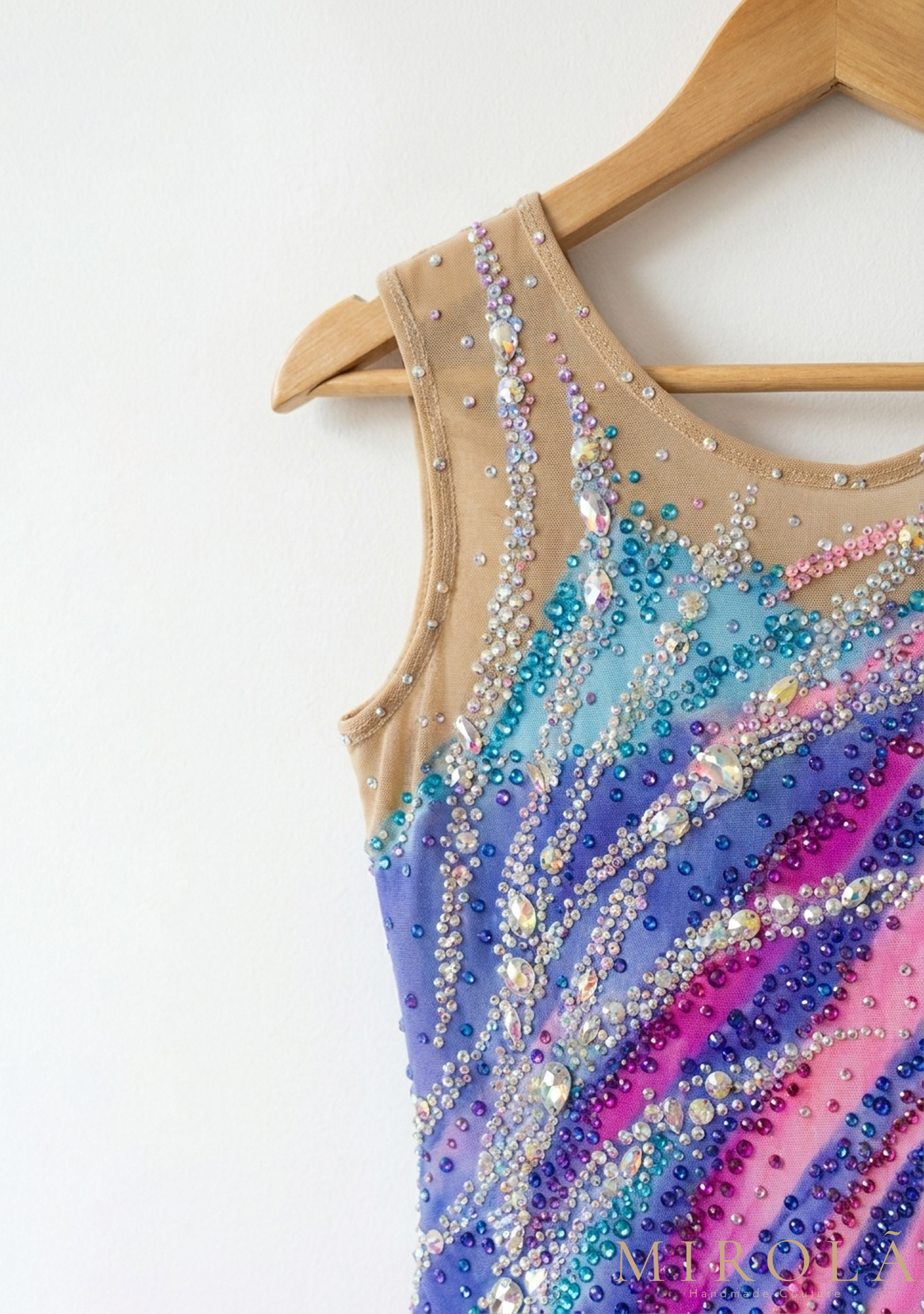 Nova rhythmic gymnastics competition leotard — shoulder detail