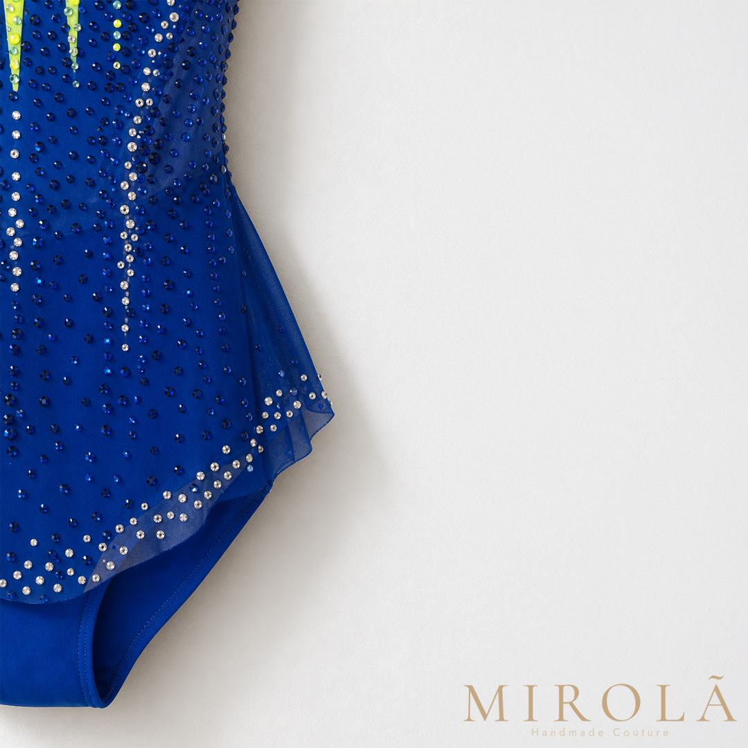 Peridot rhythmic gymnastics leotard — mesh skirt hem detail