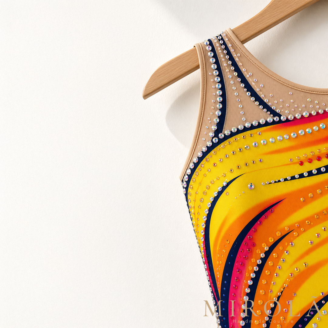 Phoenix artistic swimming suit — crystal shoulder detail