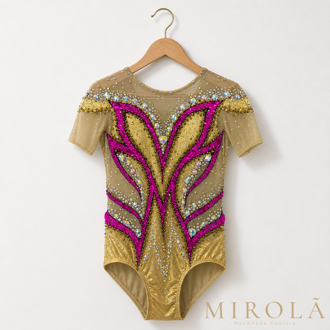 Topaz rhythmic gymnastics competition leotard — front view, flat