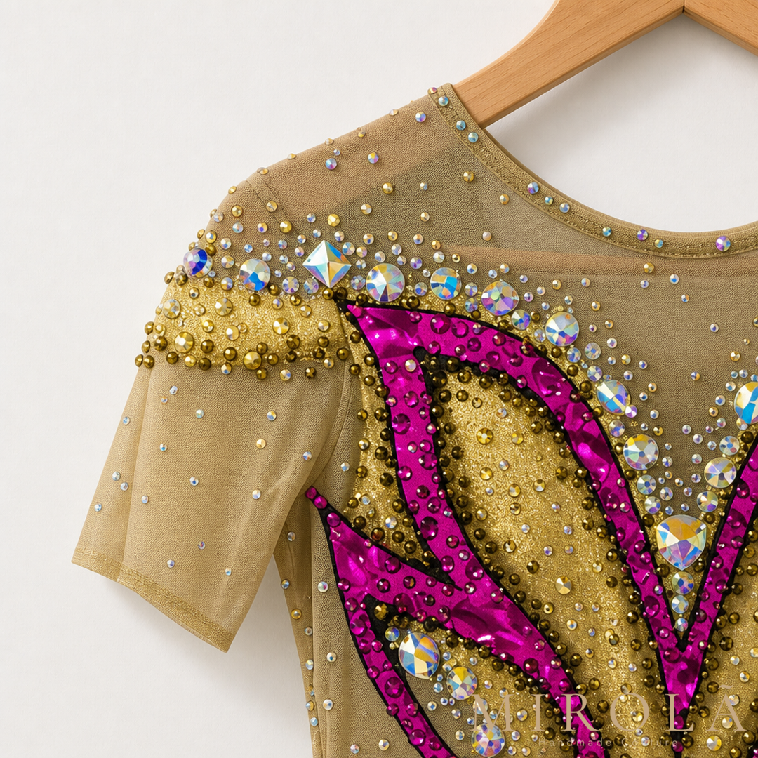 Topaz rhythmic gymnastics leotard — shoulder detail